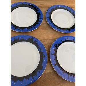 4 Skyline Porcelain Plates Limoges France 8.5” Venice London Paris Gold Trim